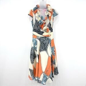 Feline Dress Womens M Psychedelic NWT VTG Beachy‎ Coastal Artsy Silk Blend Wrap